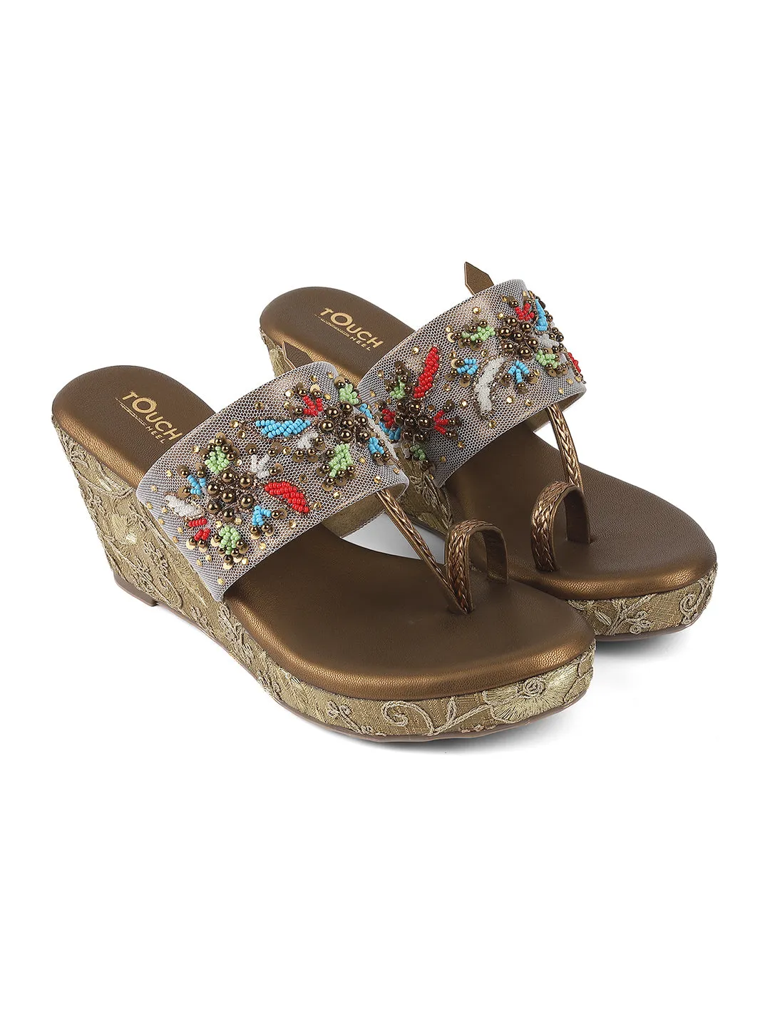 Women Footwear Flatform Heel V Shape Upper Synthetic Bottom Ethnic Wear Sandals