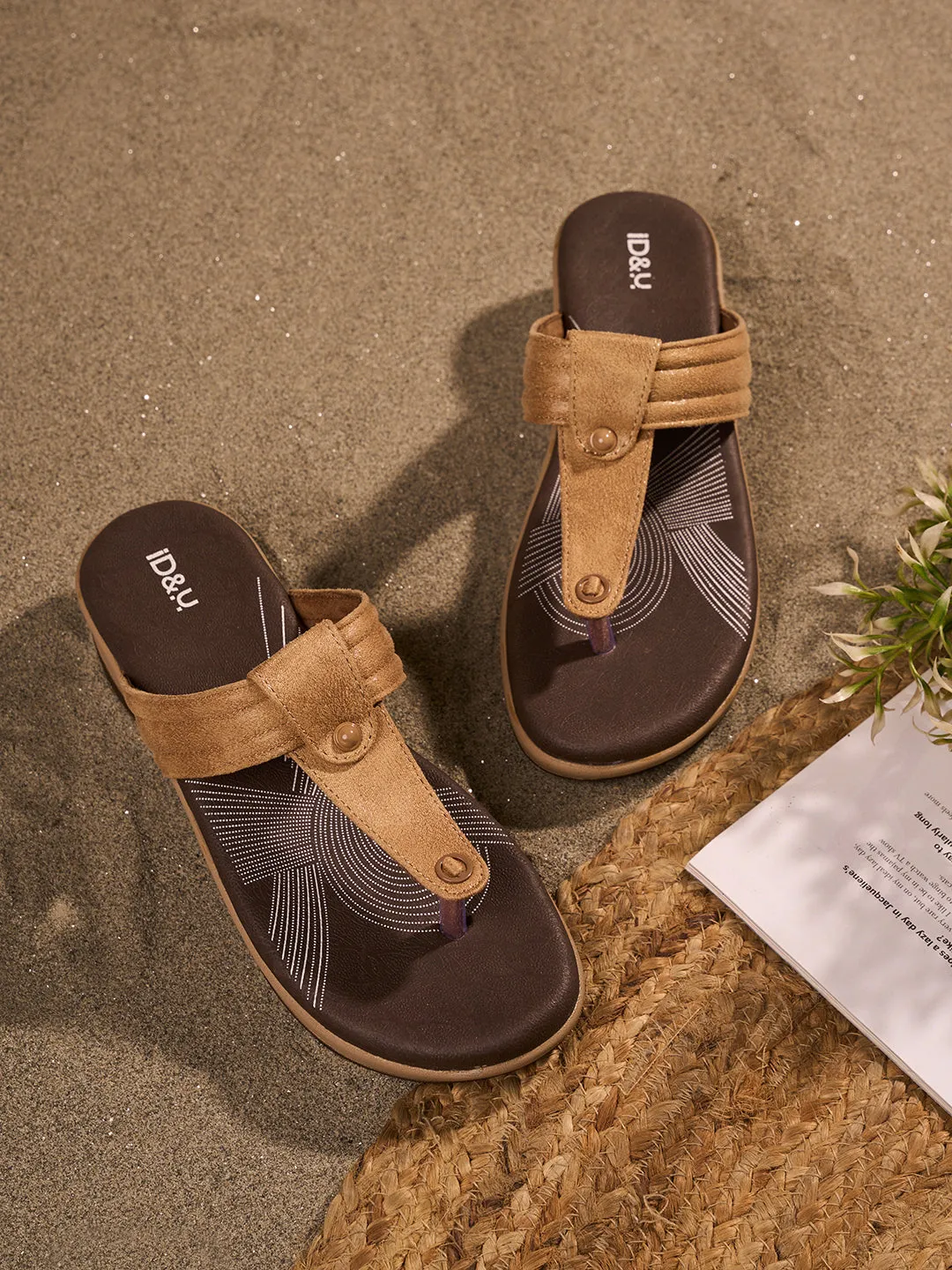 Women's Beige Thong Sandals (IU6002)
