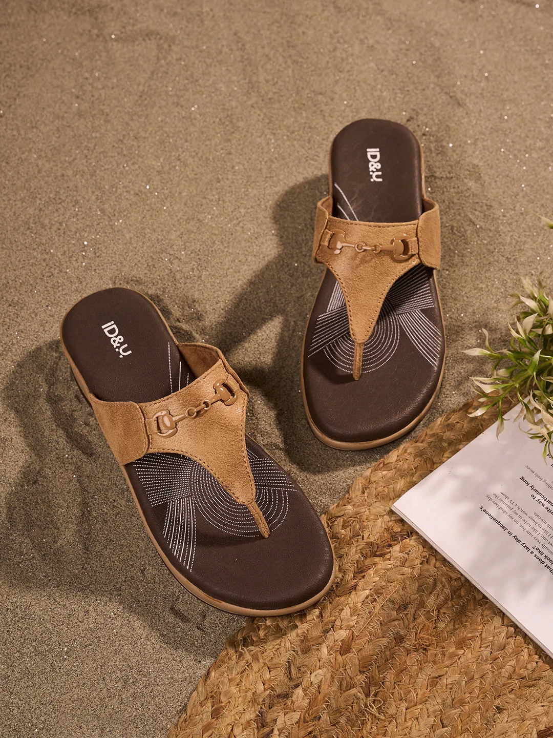 Women's Beige Thong Sandals (IU6003)