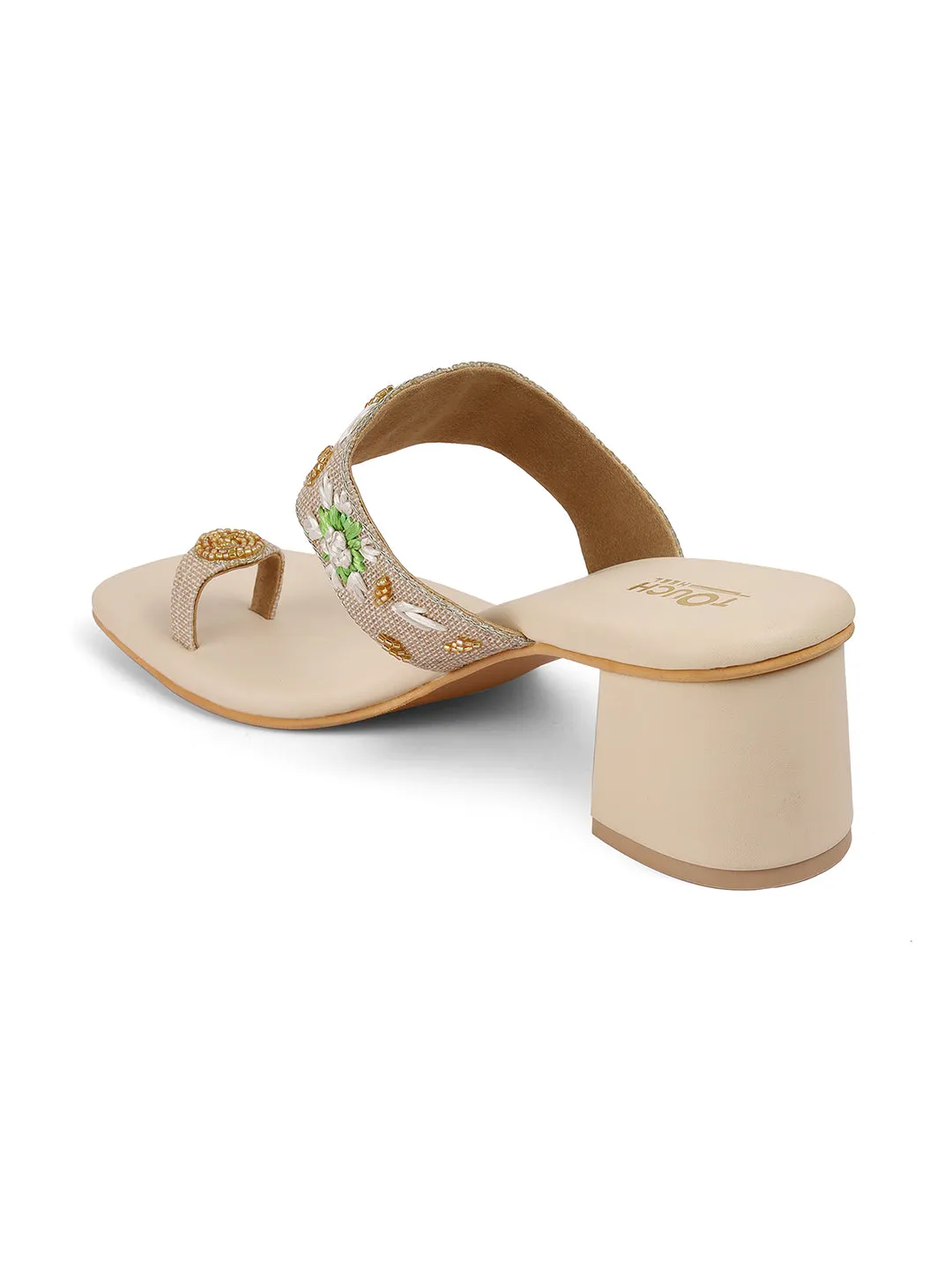 Women's Gold Ethnic wear Block Heel Fashion Sandals