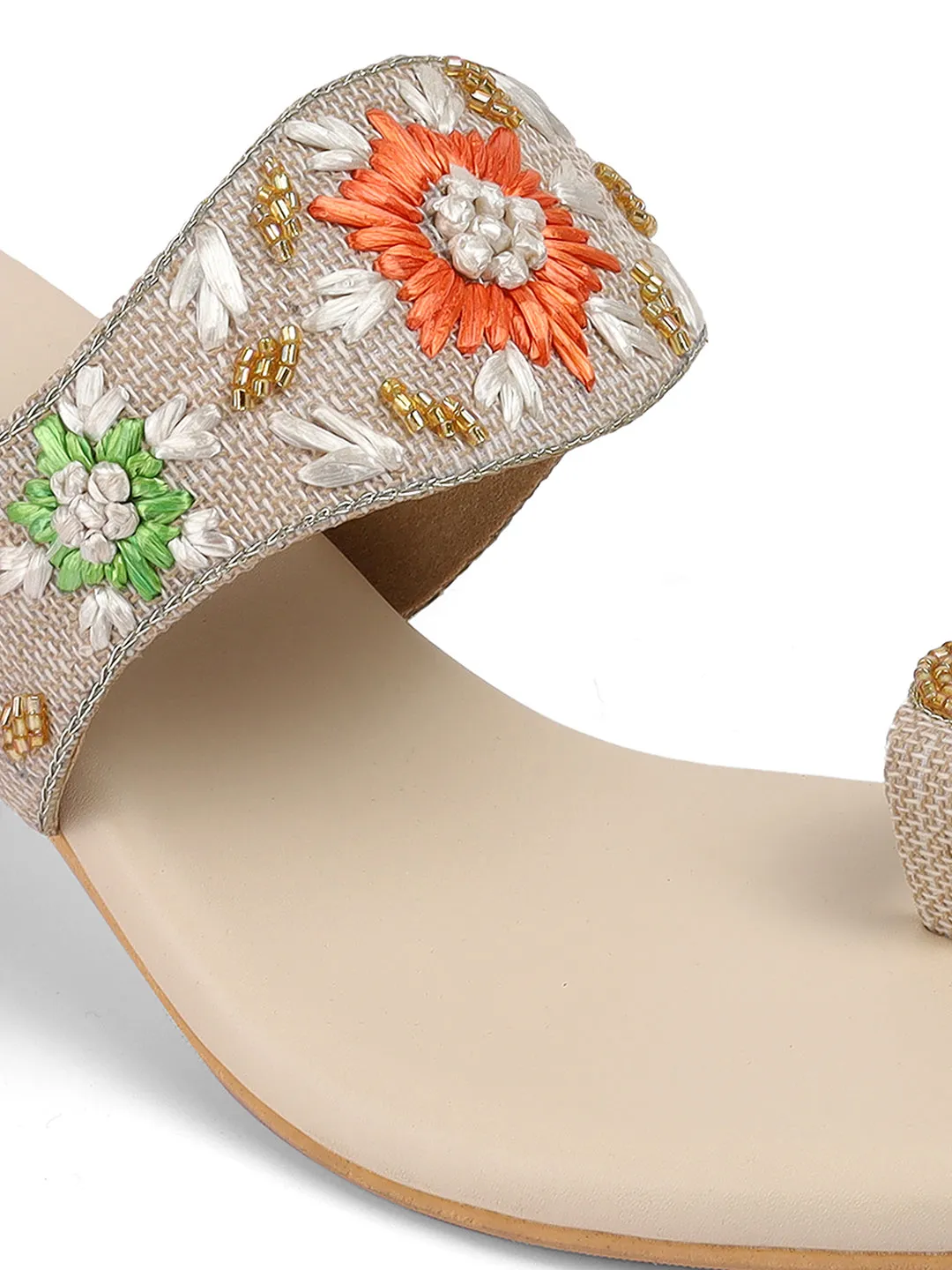 Women's Gold Ethnic wear Block Heel Fashion Sandals