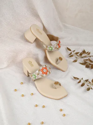 Women's Gold Ethnic wear Block Heel Fashion Sandals