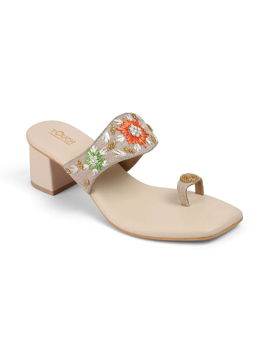 Women's Gold Ethnic wear Block Heel Fashion Sandals