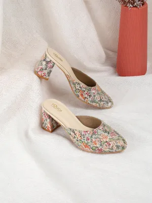 Women's Slip-Ons Multy Embroidered Ethnic Block Heel Sandals