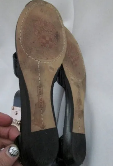 Womens VINCE CAMUTO KASTERN Leather Sandal SHOE 7.5 BLACK GOLD HINGE Punk