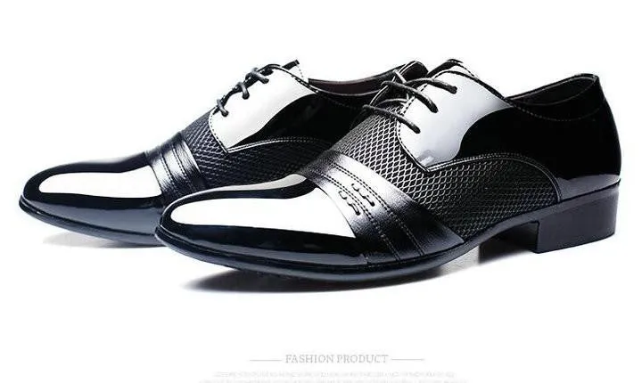 Working Office shoes mens patent leather shoes business wedding shoes lace up Pointed toe flats big size 37-47 AB-01