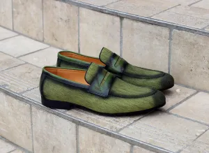 Woven Canvas & Calfskin Slip-On Loafer Olive