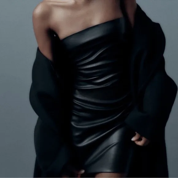 Zara Faux Leather Ruched Dress