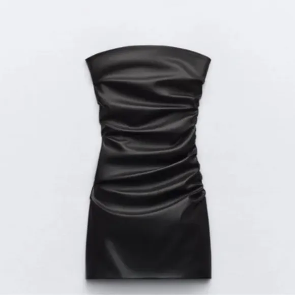Zara Faux Leather Ruched Dress