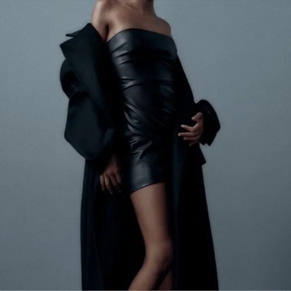 Zara Faux Leather Ruched Dress